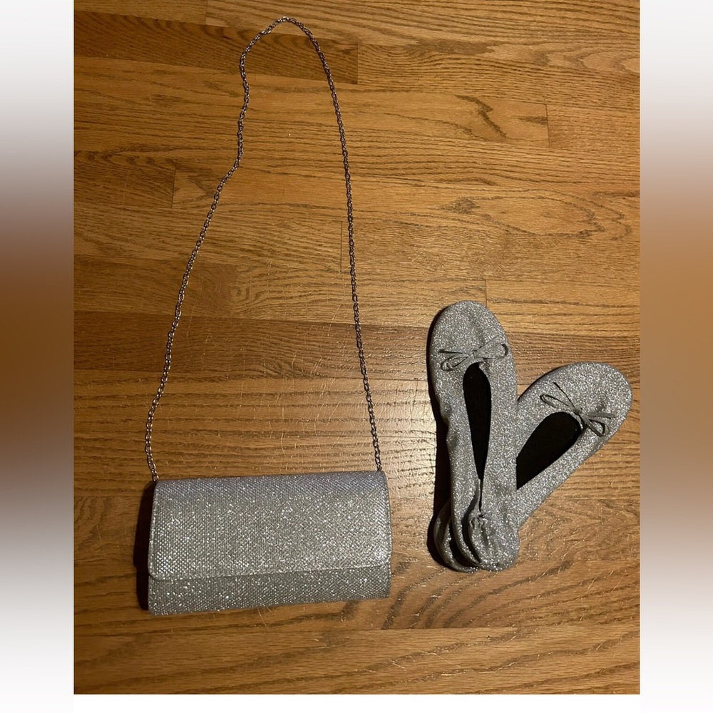 Wedding Silver Sparkle Clutch Purse & Slippers